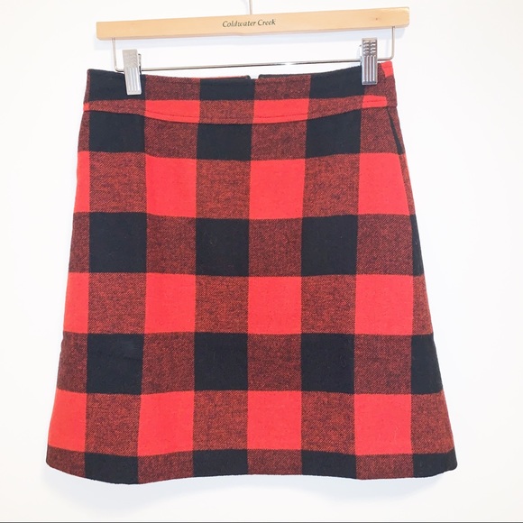 J.Crew Factory Wool-blend Red Buffalo check skirt - Picture 1 of 9